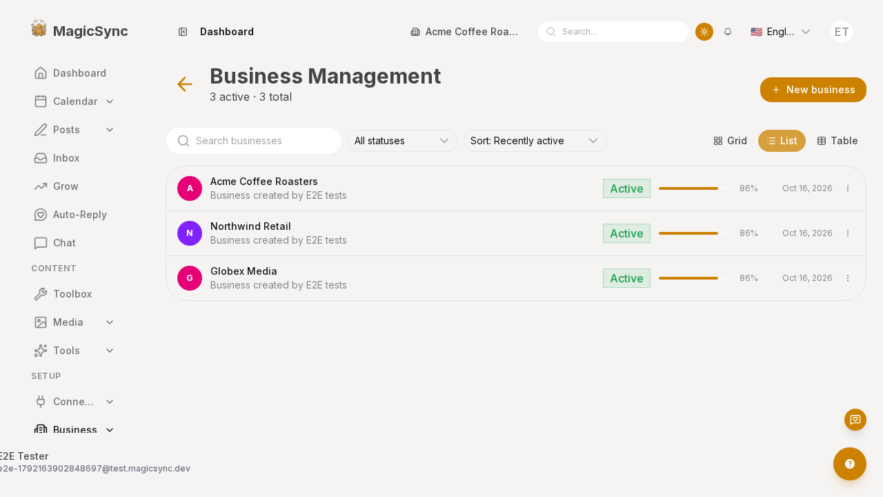 Business directory — list view
