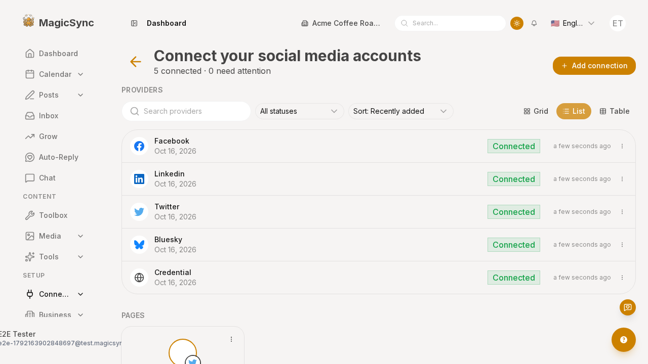 Integrations providers — list view